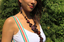 Load image into Gallery viewer, Beautiful Handmade Necklace made from Tagua and Cotton Thread Brown **Includes Handmade Pair of Earrings**