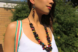 Beautiful Handmade Necklace made from Coffee Grain and Cotton Thread Brown **Includes Handmade Pair of Earrings**