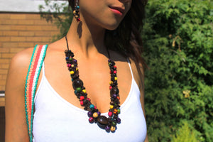 Beautiful Handmade Necklace made from Coffee Grain and Cotton Thread Brown **Includes Handmade Pair of Earrings**