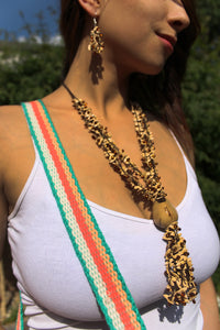 Beautiful Handmade Necklace made out Melon Seeds and Cotton Thread **Includes Handmade Pair of Earrings**