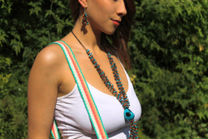 Beautiful Handmade Necklace made out Melon Seeds and Cotton Thread Turquesa II**Includes Handmade Pair of Earrings**