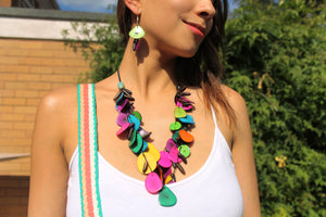 Beautiful Handmade Necklace made from Tagua and Cotton Thread Multicolor II **Includes Handmade Pair of Earrings**