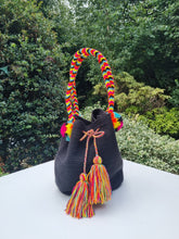 Load image into Gallery viewer, Authentic Handmade Mochilas Wayuu Bags - Colombia Carnaval Black Side Mochila