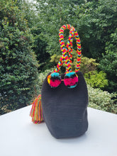 Load image into Gallery viewer, Authentic Handmade Mochilas Wayuu Bags - Colombia Carnaval Black Side Mochila