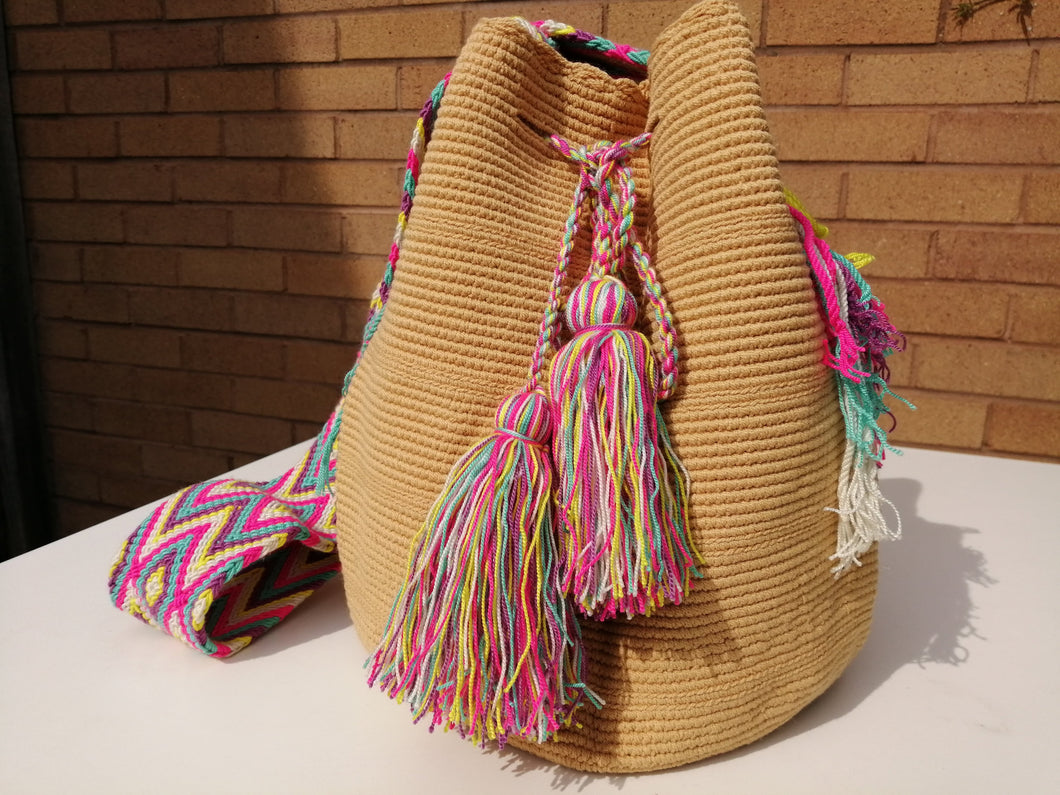 Authentic Handmade Mochilas Wayuu Bags - Unicolor Brown