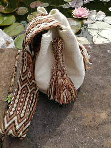 Authentic Handmade Mochilas Wayuu Bags-Blanco & Cafe Unicolour