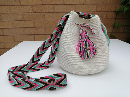 Authentic Handmade Mochilas Wayuu Bags - Small White