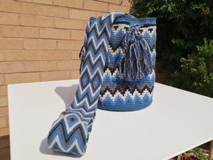 Handmade Cross-body Bags Mochilas Wayuu Collection Oceano Azul - Palmas