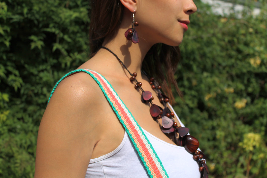 Beautiful Handmade Necklace made from Tagua and Cotton Thread Brown **Includes Handmade Pair of Earrings**