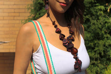 Load image into Gallery viewer, Beautiful Handmade Necklace made from Tagua and Cotton Thread Brown **Includes Handmade Pair of Earrings**