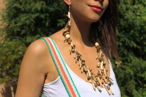 Beautiful Handmade Necklace made from Tagua and Cotton Thread **Includes Handmade Pair of Earrings**