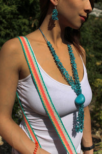Beautiful Handmade Necklace made out Melon Seeds and Cotton Thread Turquesa**Includes Handmade Pair of Earrings**
