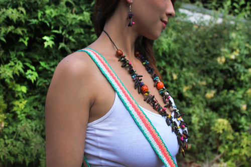 Beautiful Handmade Necklace made from Coffee Grain and Cotton Thread Brown II **Includes Handmade Pair of Earrings**
