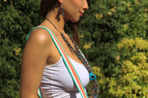 Beautiful Handmade Necklace made out Melon Seeds and Cotton Thread Turquesa II**Includes Handmade Pair of Earrings**