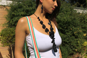 Beautiful Handmade Necklace made from Tagua and Cotton Thread Black **Includes Handmade Pair of Earrings**