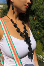 Load image into Gallery viewer, Beautiful Handmade Necklace made from Tagua and Cotton Thread Black **Includes Handmade Pair of Earrings**