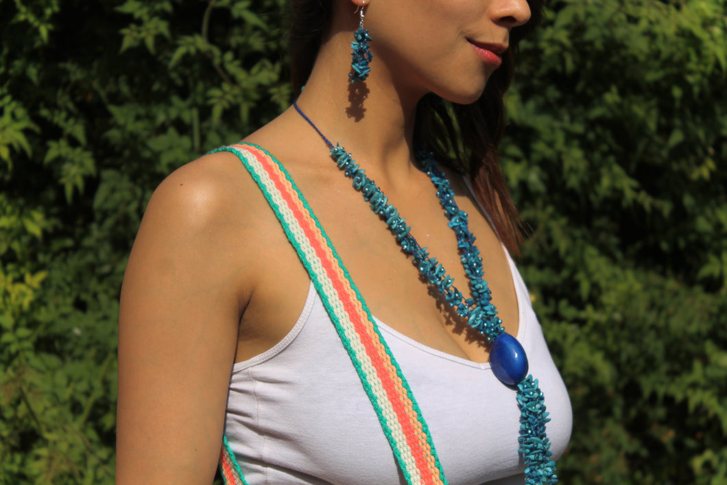 Beautiful Handmade Necklace made out Melon Seeds and Cotton Thread AZUL **Includes Handmade Pair of Earrings**
