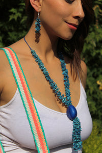 Beautiful Handmade Necklace made out Melon Seeds and Cotton Thread AZUL **Includes Handmade Pair of Earrings**