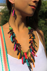 Beautiful Handmade Necklace made from Tagua and Cotton Thread Multicolour **Includes Handmade Pair of Earrings**