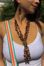 Load image into Gallery viewer, Beautiful Handmade Necklace made out Melon Seeds and Cotton Thread Multicolour**Includes Handmade Pair of Earrings**